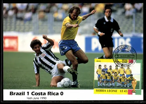 AK Fussballspiel Brasilien-Costa Rica bei der Weltmeisterschaft 1990, Ergebnis 1:0