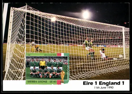 AK Fussballspiel Irland-England bei der Weltmeisterschaft 1990, Ergebnis 1:1