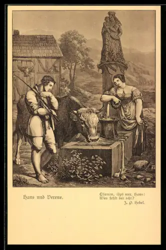 AK J. P. Hebel, Hans und Verene am Brunnen