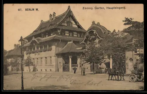 AK Berlin, Zoologischer Garten, Haupteingang mit Grünanlagen