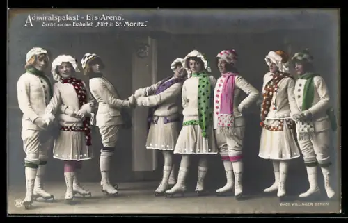AK Berlin, Admiralspalast, Eis-Arena, Scene aus dem Eisballett Flirt in St. Moritz