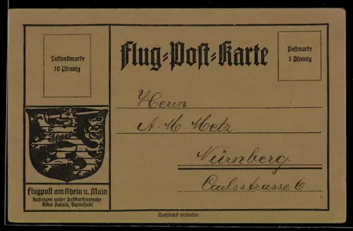 AK Flugpost am Rhein und Main, Beförderung durch Luftpostschiff Zeppelin Schwaben