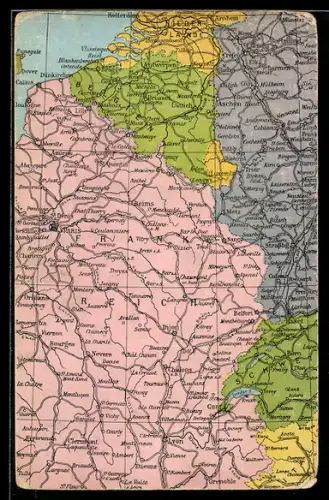 AK Landkarte Westlicher Kriegsschauplatz mit Dijon, Coblenz, Antwerpen, Clermont