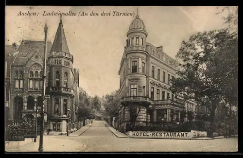 AK Aachen, Ludwigsallee, An den drei Türmen, Hotel-Restaurant Zu den drei Türmen