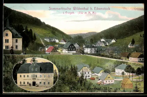 AK Wildenthal b. Eibenstock, Ortsansicht, Gasthaus Oberwildenthal