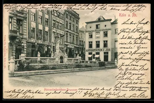 AK Köln a. Rh., Heinzelmännchen-Brunnen, Antiquitäten S. Job