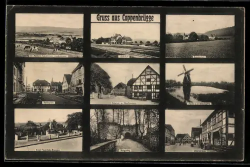AK Coppenbrügge, Kellerplatz, Mühle, Burgruine, Ernst Feuerhake-Brunnen