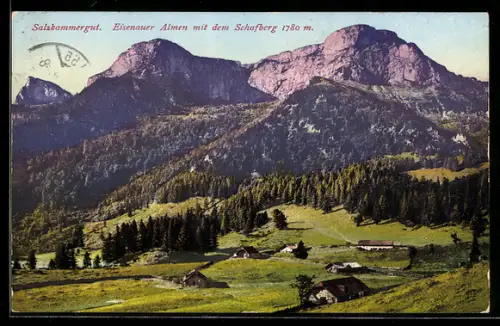 AK Schafberg /Salzkammergut, Eisenauer Almen mit dem Schafberg