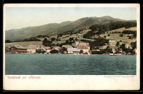 AK Unterach am Attersee, Ortspanorama vom Wasser aus