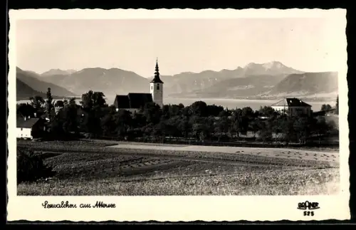 AK Seewalchen am Attersee, Ortsansicht mit See- und Gebirgspanorama