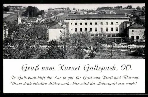 AK Gallspach /O. Ö., Institut Zeileis, mit Kirche