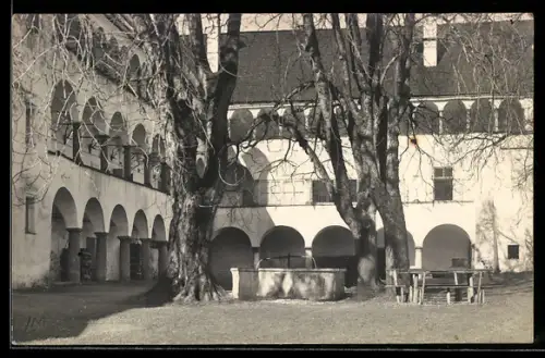 AK Grieskirchen, Schlosshof Parz mit Arkaden und Brunnen