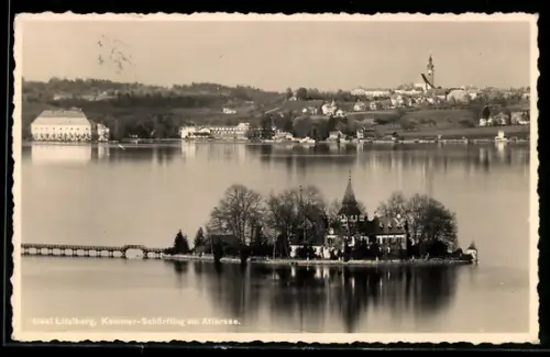 AK Kammer-Schörfling am Attersee, Insel Litzlberg mit Villa und Steg