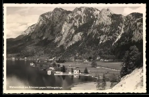 AK Weissenbach am Attersee, Ortsansicht gegen Höllengebirge