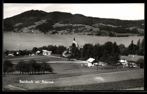 AK Steinbach am Attersee, Panorama mit Ort und See