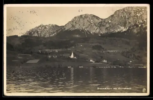 AK Steinbach am Attersee, Ort mit Kirche vom See aus