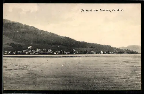AK Unterach am Attersee, Panorama mit See und Ort
