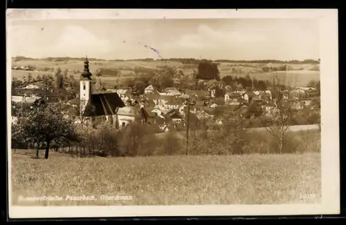 AK Peuerbach /Oberdonau, Ortspanorama mit Kirche