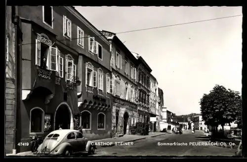 AK Peuerbach /Ob. Oe., Gasthof Steiner, Strassenansicht