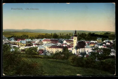 AK Peuerbach /Ob. Öst., Ortsansicht mit Kirche aus der Vogelschau