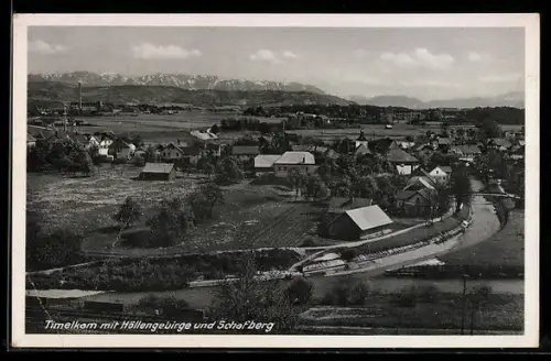 AK Timelkam, Panorama mit Ort, Höllengebirge und Schafberg