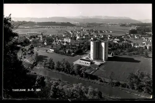 AK Timelkam /O. Öst., Gesamtansicht mit Hochhaus, Kirche und Fluss