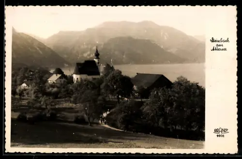 AK Steinbach am Attersee, Kirche am See, Bergpanorama