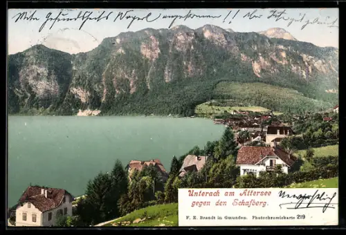 AK Unterach am Attersee, Ortsansicht gegen den Schafberg