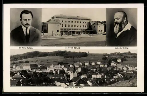 AK Gallspach /Ob. Öst., Institut Zeileis, Porträts, Ortspanorama mit Kirche
