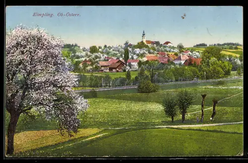 AK Kallham /Ob. Öst., Kimpling, Panorama mit Ort u. Kirche im Frühling