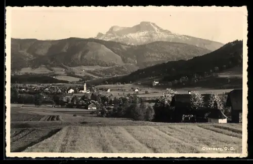 AK Oberwang, Panorama mit Ort und Bergkulisse