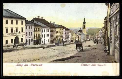 AK Haag am Hausruck, Unterer Marktplatz mit Zellinger`s Gasthaus