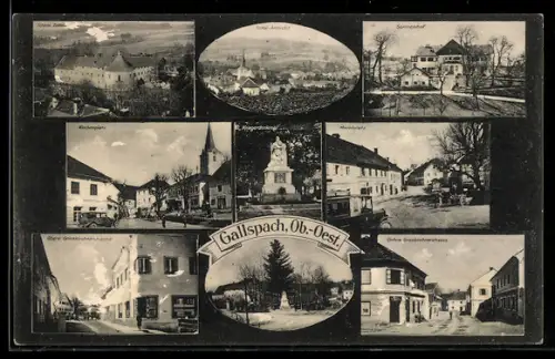 AK Gallspach, Kirchenplatz, Schloss Zelleis, Sonnenhof, Untere Griesskirchnerstrasse, Marktplatz