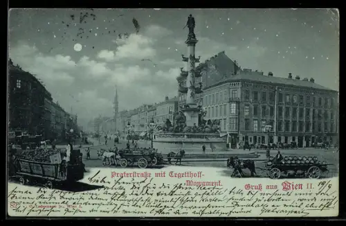 Mondschein-AK Wien, Praterstrasse mit Tegetthoff-Monument