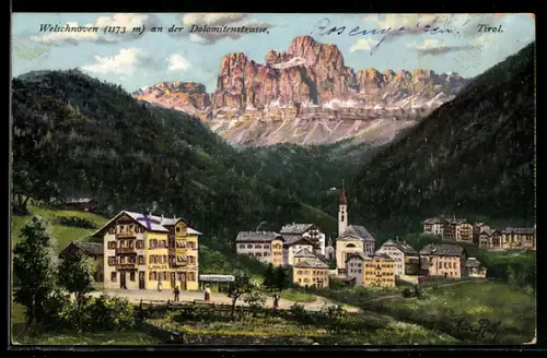 AK Welschnoven an der Dolomitenstrasse, Teilansicht mit Kirche