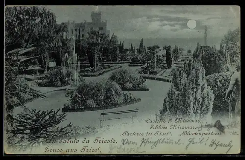 Mondschein-AK Trieste, Castello di Miramar, Parterre dei Tisri
