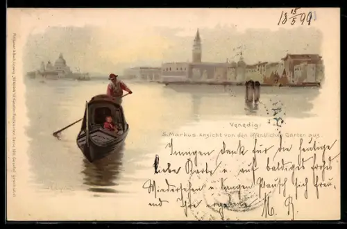 Lithographie Venedig, S. Markus, Ansicht von den öffentlichen Gärten aus