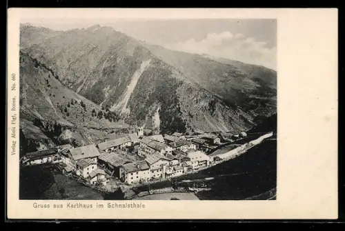 AK Karthaus im Schnalsthale, Ortsansicht aus der Vogelschau