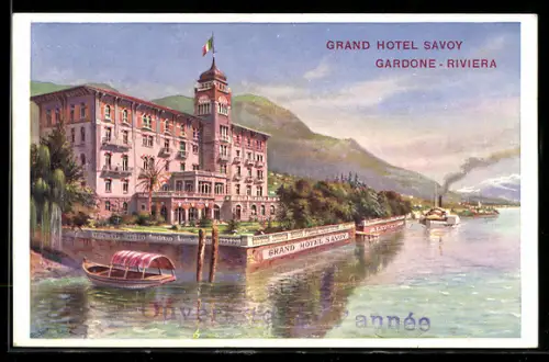 Künstler-AK Gardone-Riviera, Grand Hotel Savoy