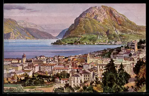 Künstler-AK Lugano, Panorama e S. Salvatore