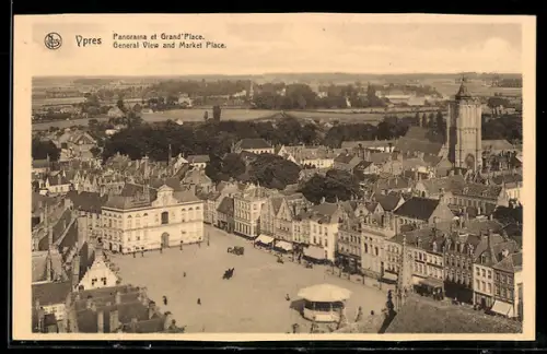 AK Ypres, Panorama et Grand`Place