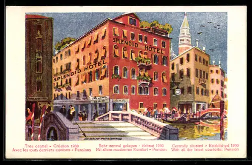 Künstler-AK Venezia, Splendid Hotel, S. Marco, Merceria, Ponte Baretteri 760