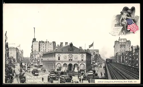 AK New York, NY, Herald Square, Strassenbahn
