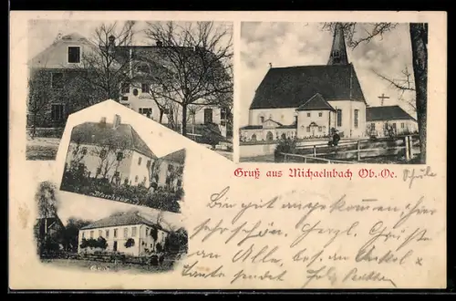 AK Michaelnbach /Ob.-Oe., Kirche, Grub und Pfarrhaus