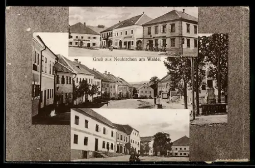AK Neukirchen am Walde, Strassenpartie mit Gasthaus, Denkmal