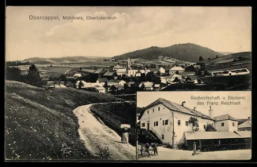 AK Oberkappel /Mühlkreis, Gasthaus des Franz Reichart, Teilansicht mit Strassenpartie