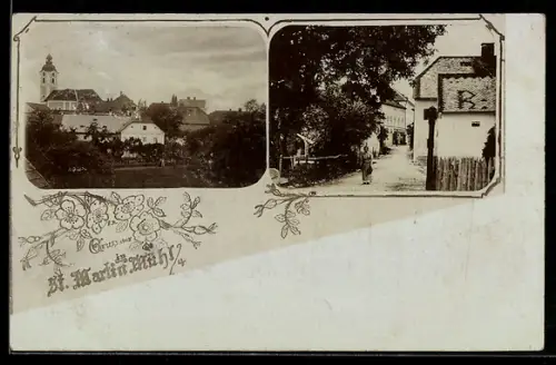 AK St. Martin im Mühlkreis, Strassenpartie, Ortsansicht mit Kirche