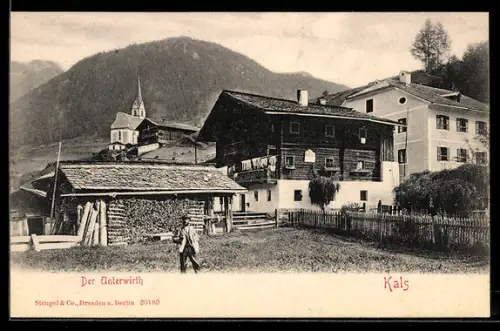 AK Kals, Gasthaus zum Unterwrt mit Blick zur Kirche