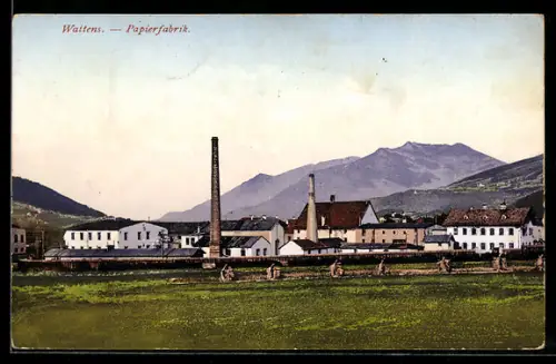 AK Wattens, Ortsansicht mit Papierfabrik