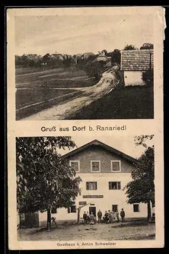AK Neustift im Mühlkreis, Dorf b. Ranariedl, Gasthaus von Anton Schweitzer, Teilansicht aus der Vogelschau